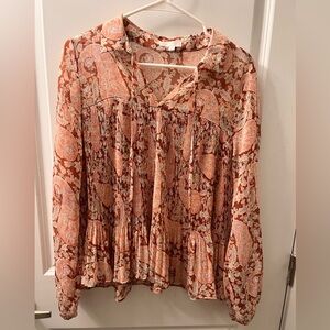 LC Lauren Conrad Pink Pleated Ruffled Blouse